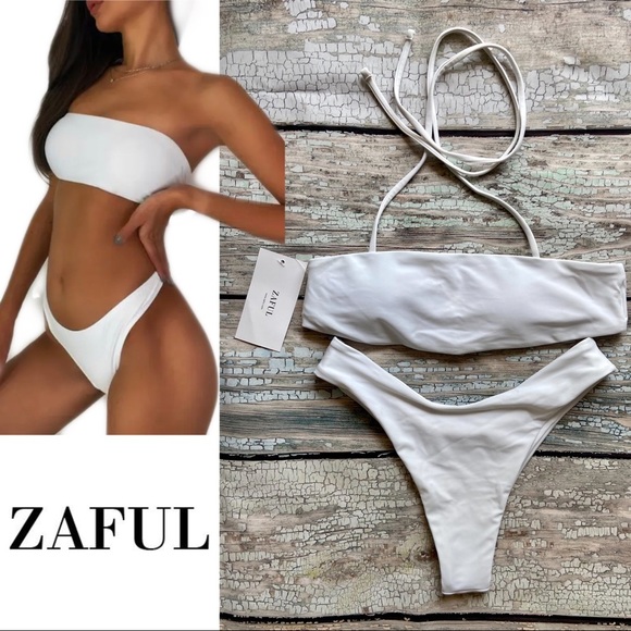 Zaful Other - ZAFUL 2 Piece White Bandeau Style Top Bikini